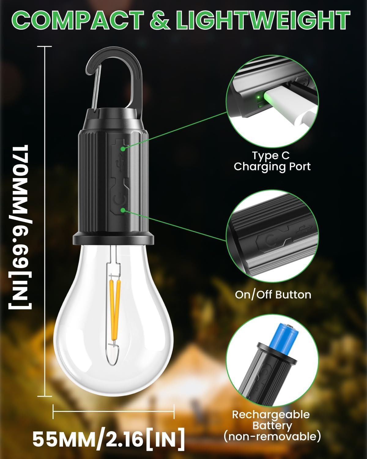 Camping Bulb – Portable Hanging Warm Light Tent Lamp